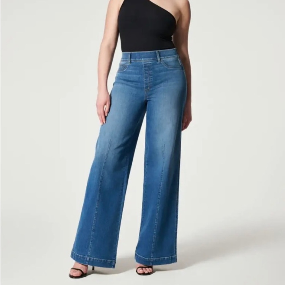 SPANX Seamed Pull On Wide Leg Jeans Vintage Indigo